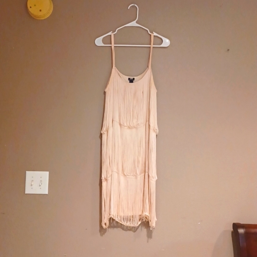 Flapper DRESS BLUSH COLOR BY H&M SZ USA LARGE 20'S FRINGE